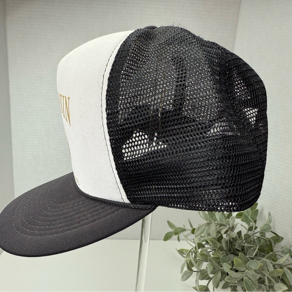 Vintage Wisconsin Badger State Foam Black & White Trucker Hat Snapback Retro WI - Picture 8 of 16